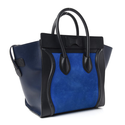 Celine Nubuck Smooth Calfskin Mini Tri-Color Luggage Bright Blue 3 of 9