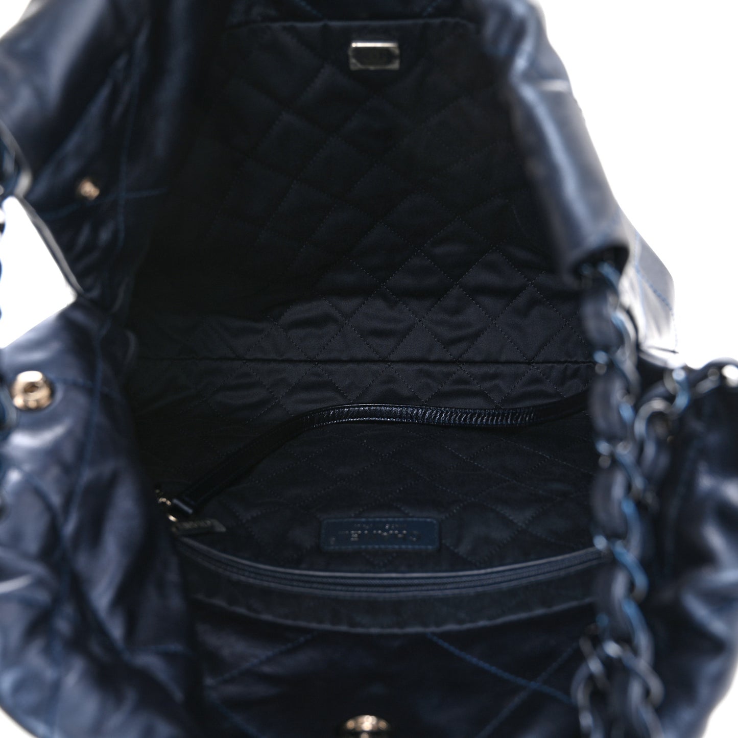 Metallic Calfskin Quilted Small Chanel 22 Navy Blue