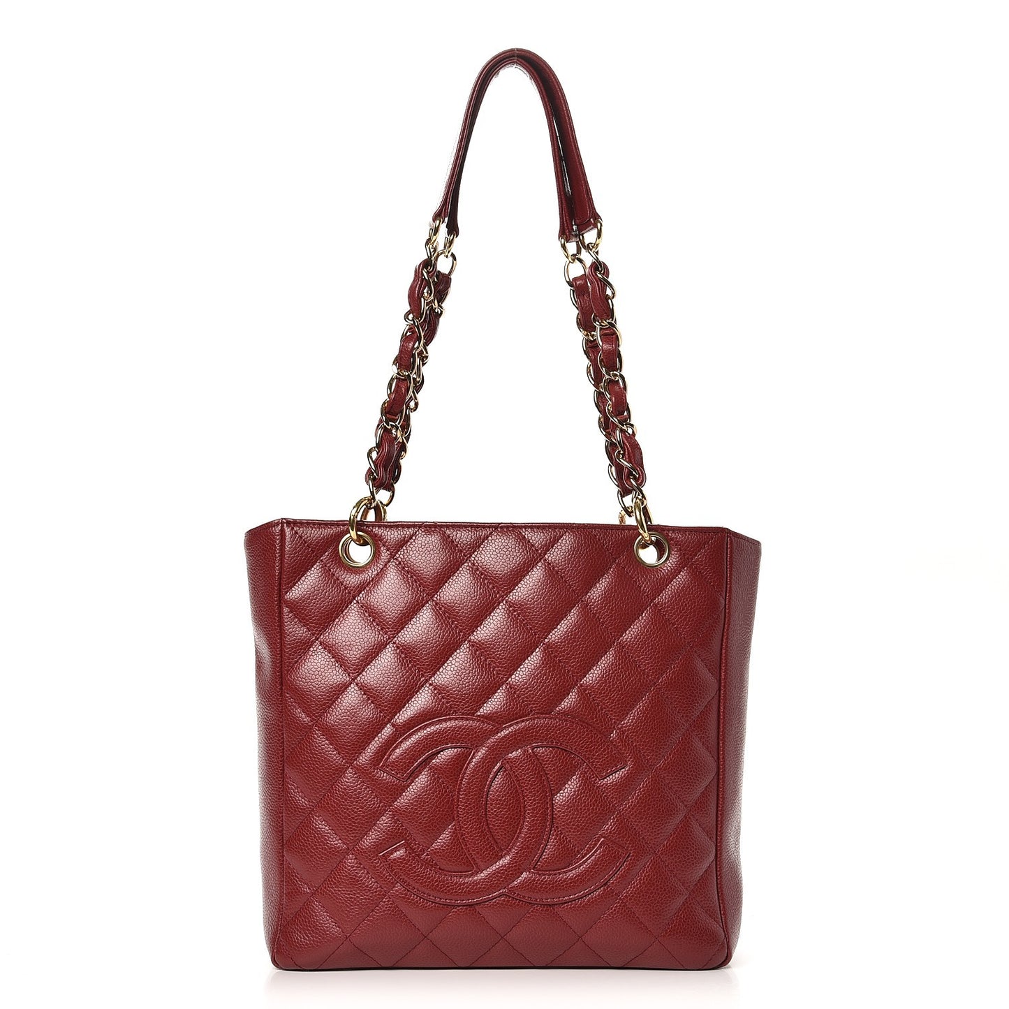 Caviar Quilted Petit Shopping Tote PST Dark Red