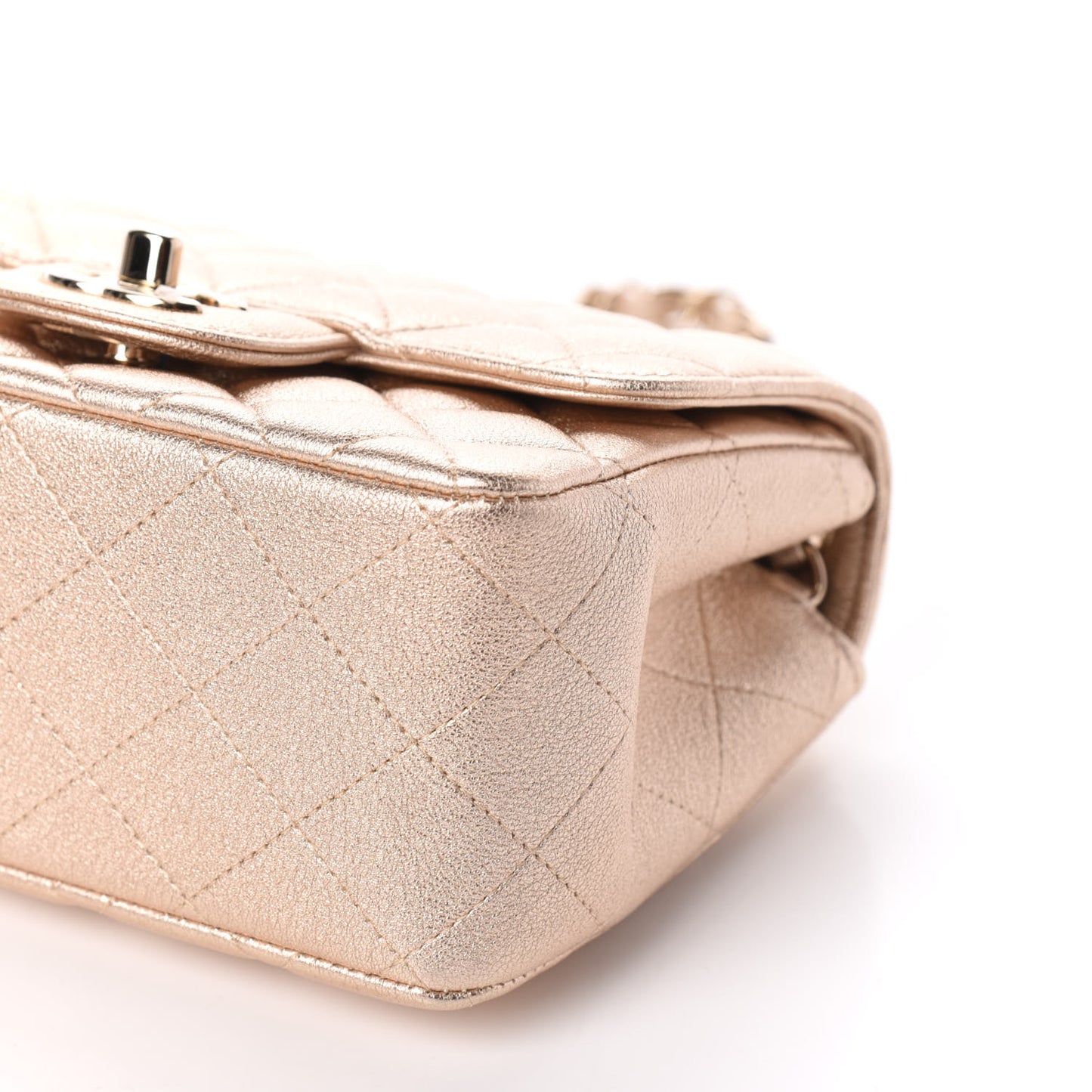 Metallic Lambskin Quilted Mini Square Flap Gold