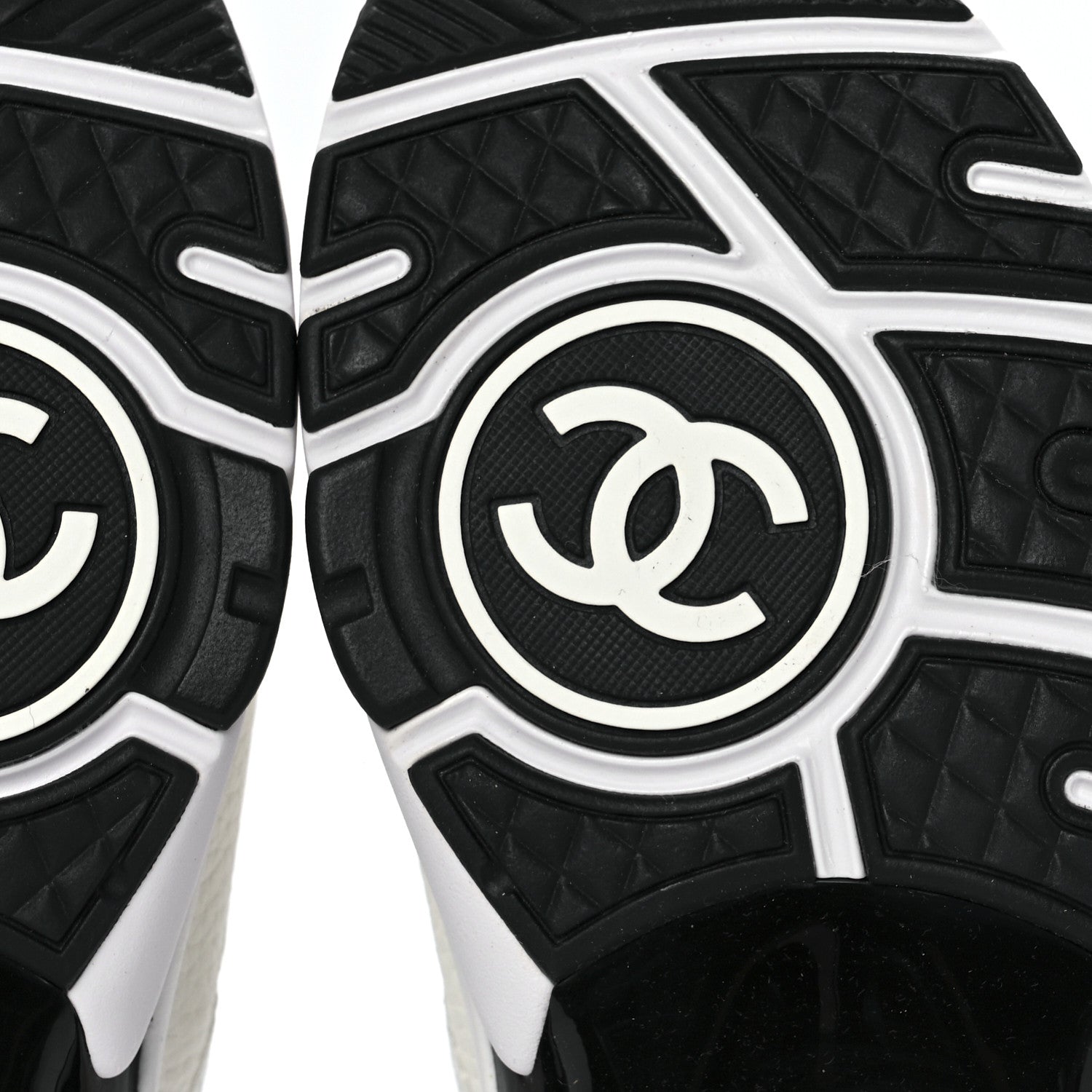 Chanel Mesh Suede Calfskin Grained Calfskin Womens CC Sneakers 37 White Black 6 of 9