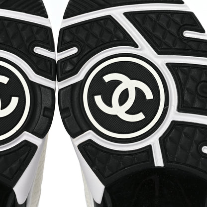 Chanel Mesh Suede Calfskin Grained Calfskin Womens CC Sneakers 37 White Black 6 of 9