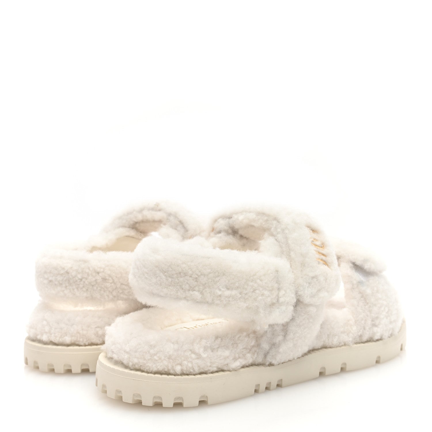 Christian Dior Shearling Dioract 10mm Sandals 39 Off White 4 of 8