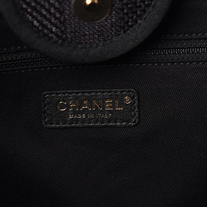 Chanel Mixed Fibers Calfskin Striped Medium Deauville Tote Black 5 of 9