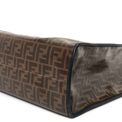 Fendi Glazed Fabric Vitello Century Plexiglass FF 1974 Stamp Patch Medium Runaway Shopper Tote Mogano Panna Black 10 of 14