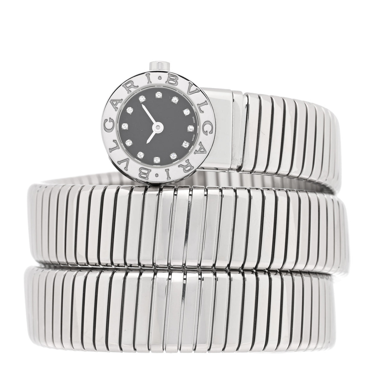 Stainless Steel Diamond 19mm Serpenti Tubogas Double Spiral Quartz Watch  Black