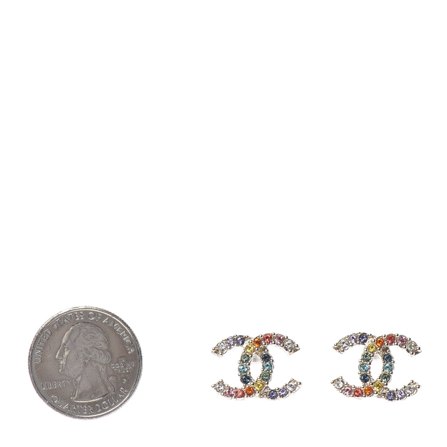 Chanel Crystal Over The Rainbow CC Earrings Gold Multicolor 2 of 4