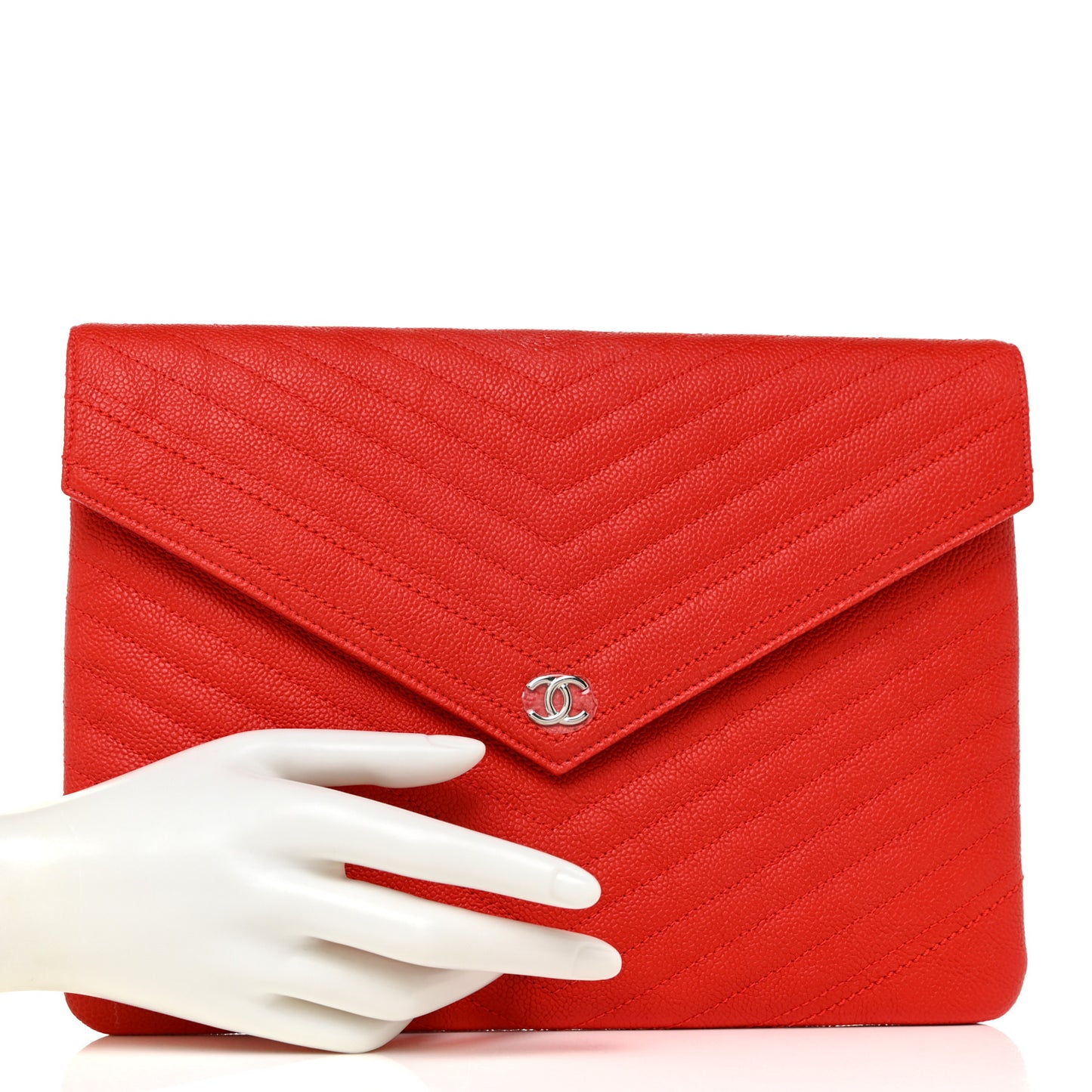 Caviar Chevron Quilted Flap Cosmetic Case Red