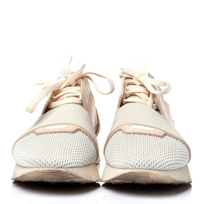 Balenciaga Mesh Calfskin Neoprene Suede Womens Race Runner Sneakers 40 White Black Craie Beige 2 of 15