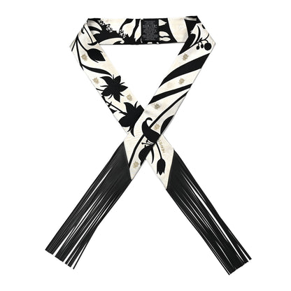 Hermes Silk Calfskin Bouquet Final Fringed Twilly Creme Black 1 of 4