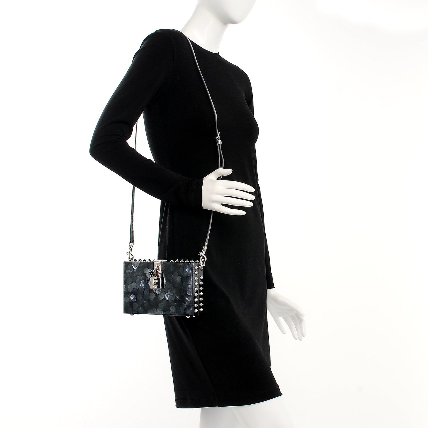 Lucite Spiked Perspex Crossbody Clutch Gunmetal