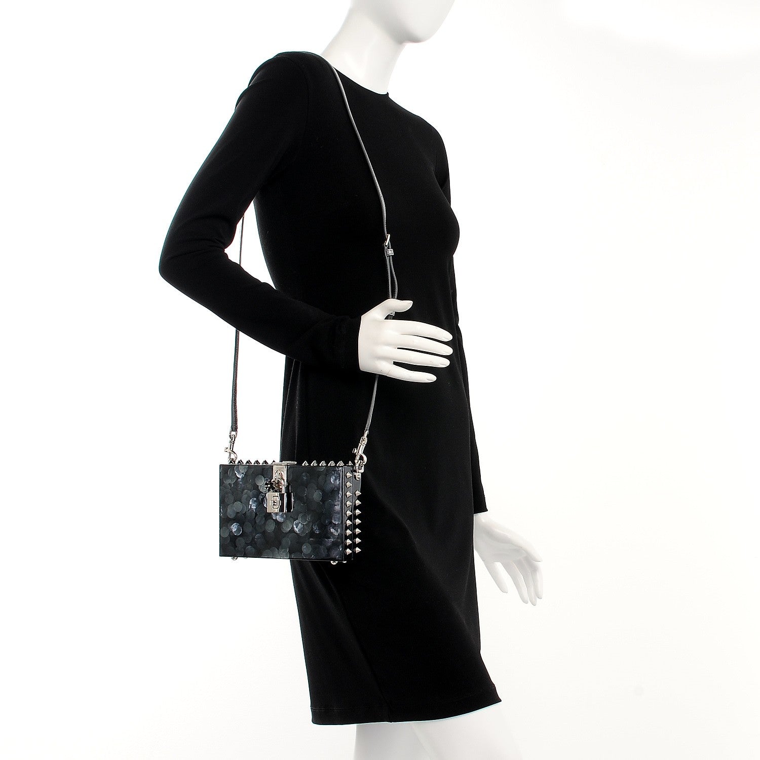Dolce & Gabbana Lucite Spiked Perspex Crossbody Clutch Gunmetal 2 of 7
