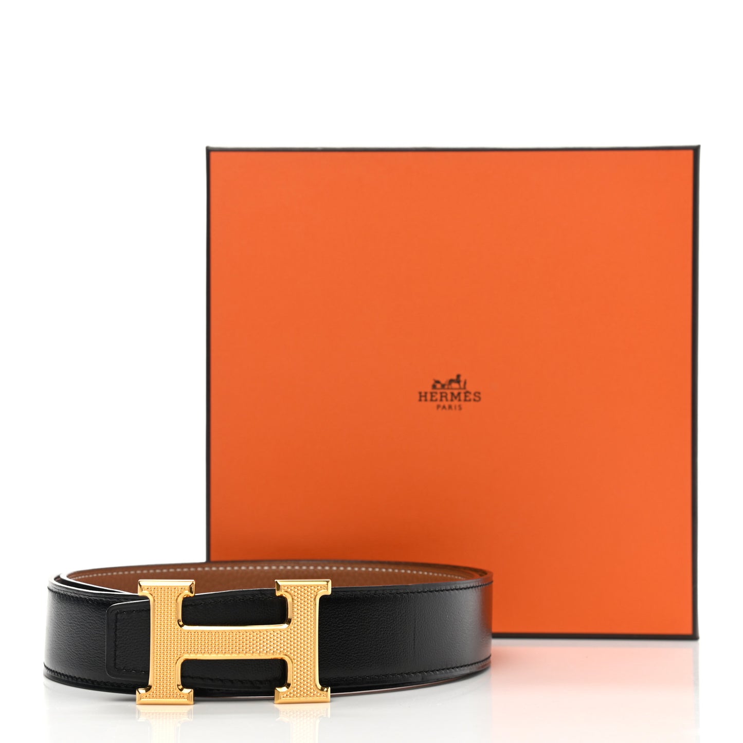 Box Togo 32mm Guilloche H Belt 80 Black Gold