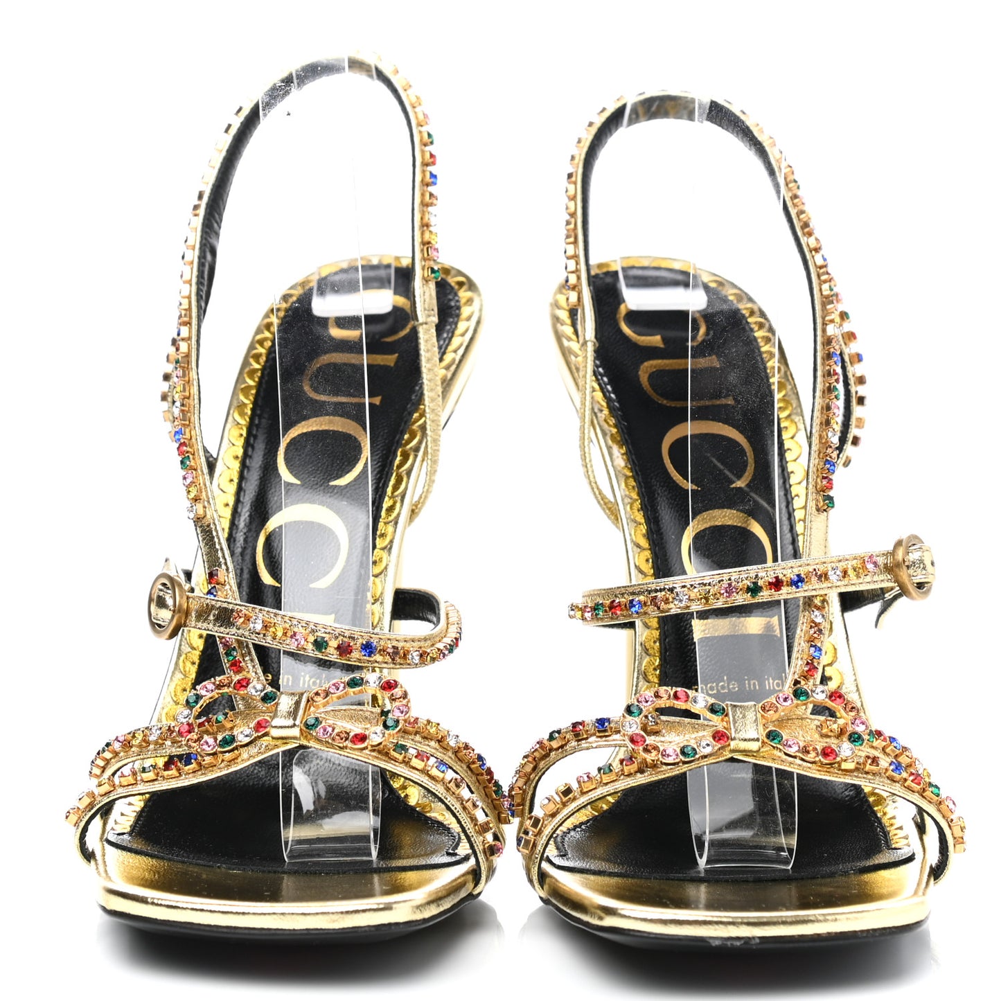 Metallic Nappa Crystal Embellished Carmen High Heel Sandals 38 Platino