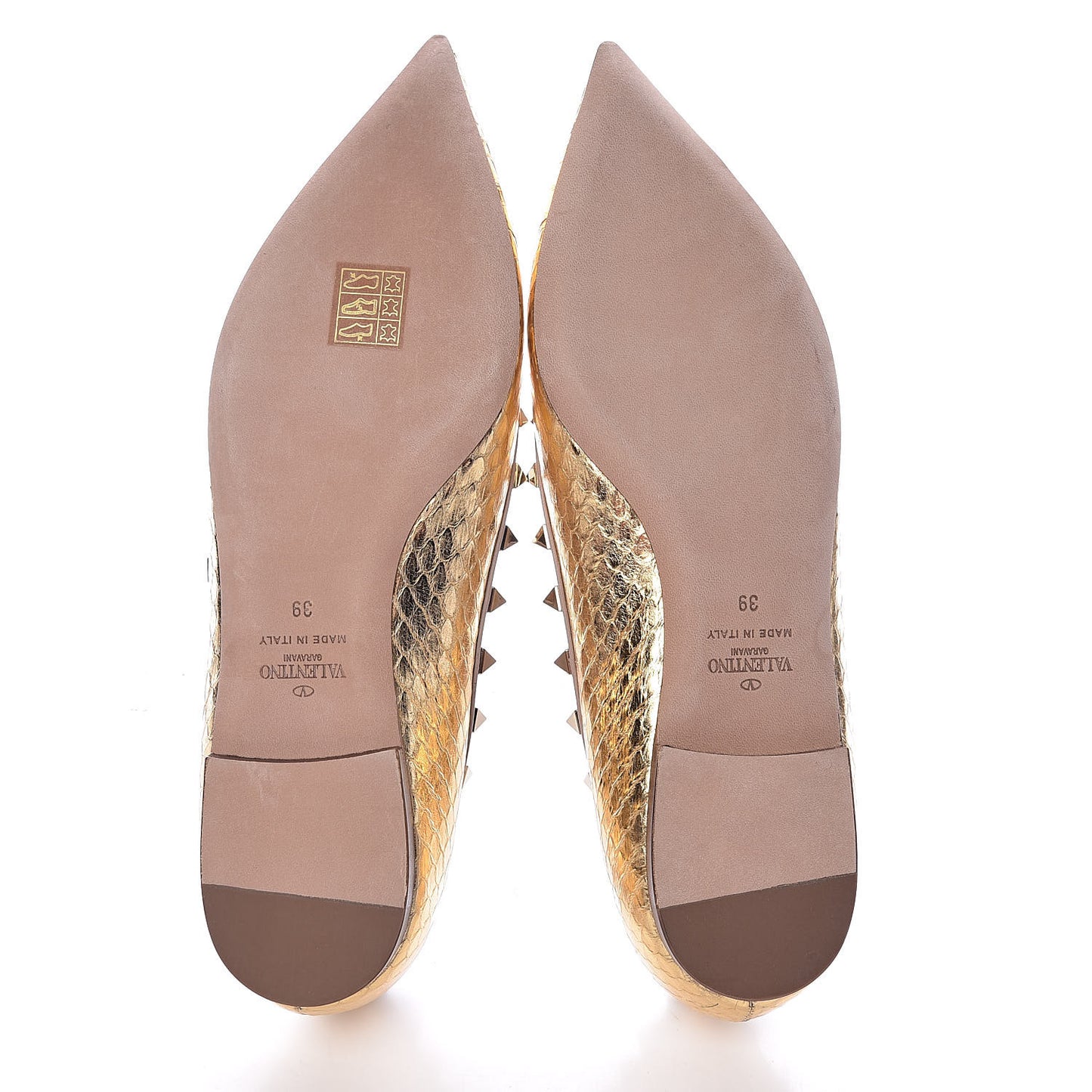 Metallic Watersnake Rockstud Ballerina Flats 39 Gold Poudre