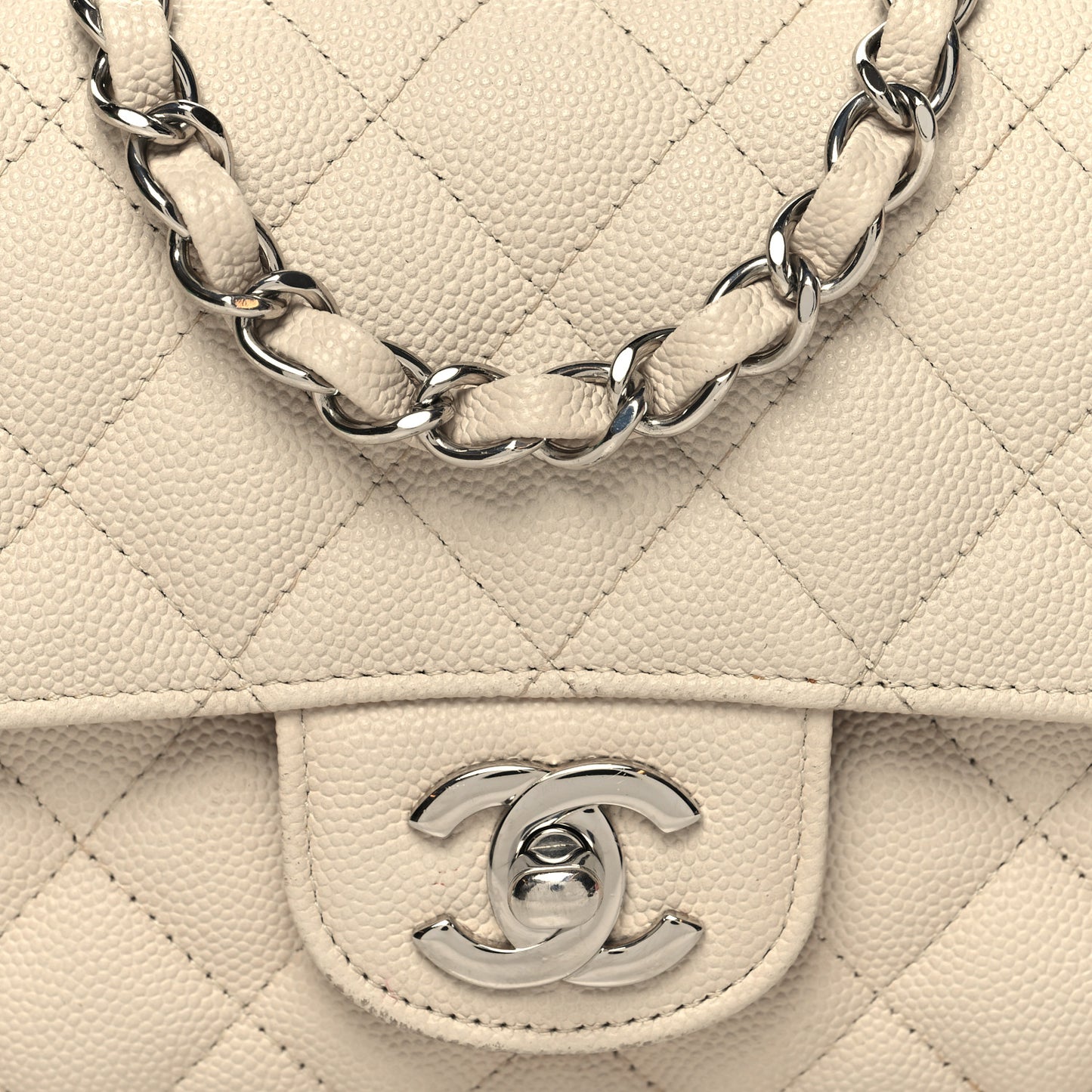 Caviar Quilted Mini Rectangular Flap Light Beige