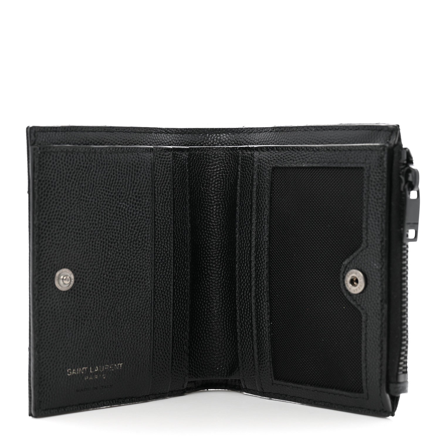 Saint Laurent Grain De Poudre Matelasse Chevron Monogram Zipped Card Case Black 5 of 8