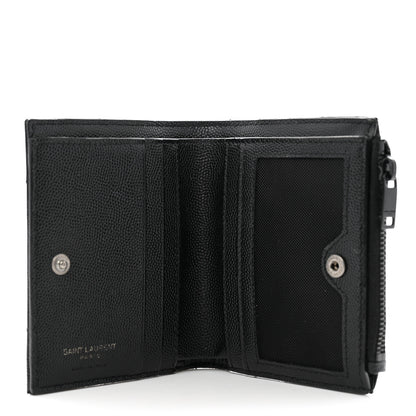 Saint Laurent Grain De Poudre Matelasse Chevron Monogram Zipped Card Case Black 5 of 8