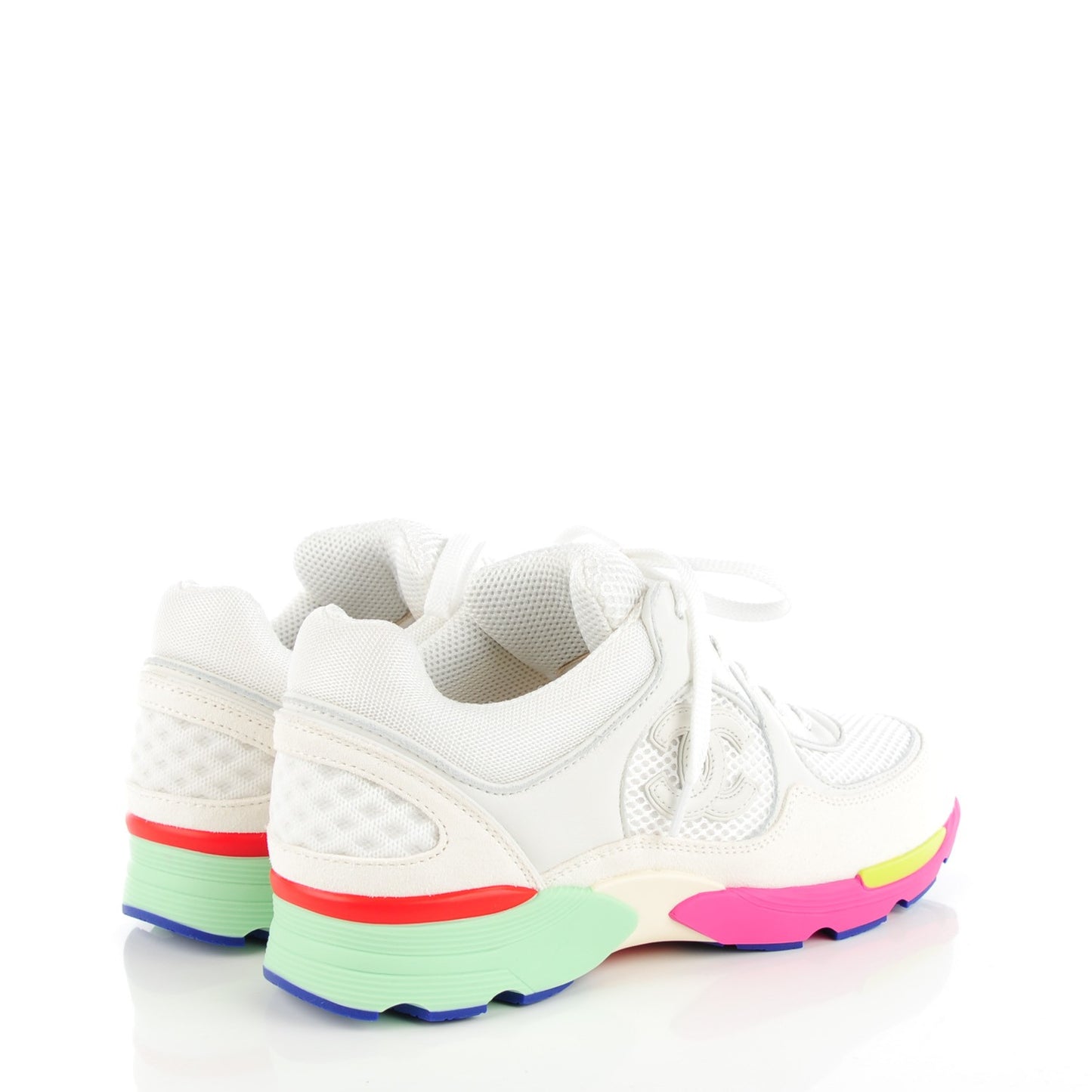 Suede Calfskin CC Sneakers 37 Pink Green