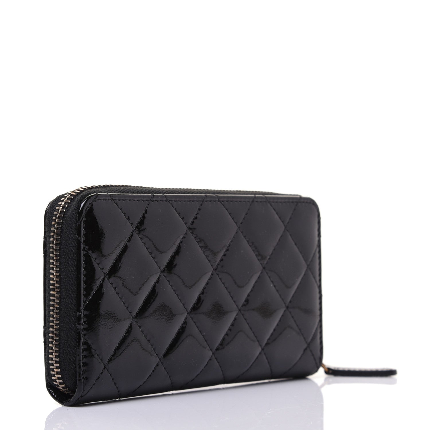 Chanel Patent Quilted Small Zip Around Wallet Black 3 of 12
