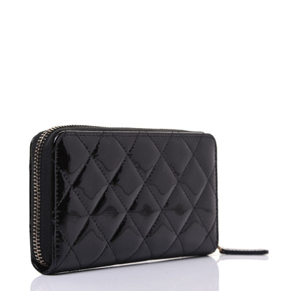 Chanel Patent Quilted Small Zip Around Wallet Black 3 of 12