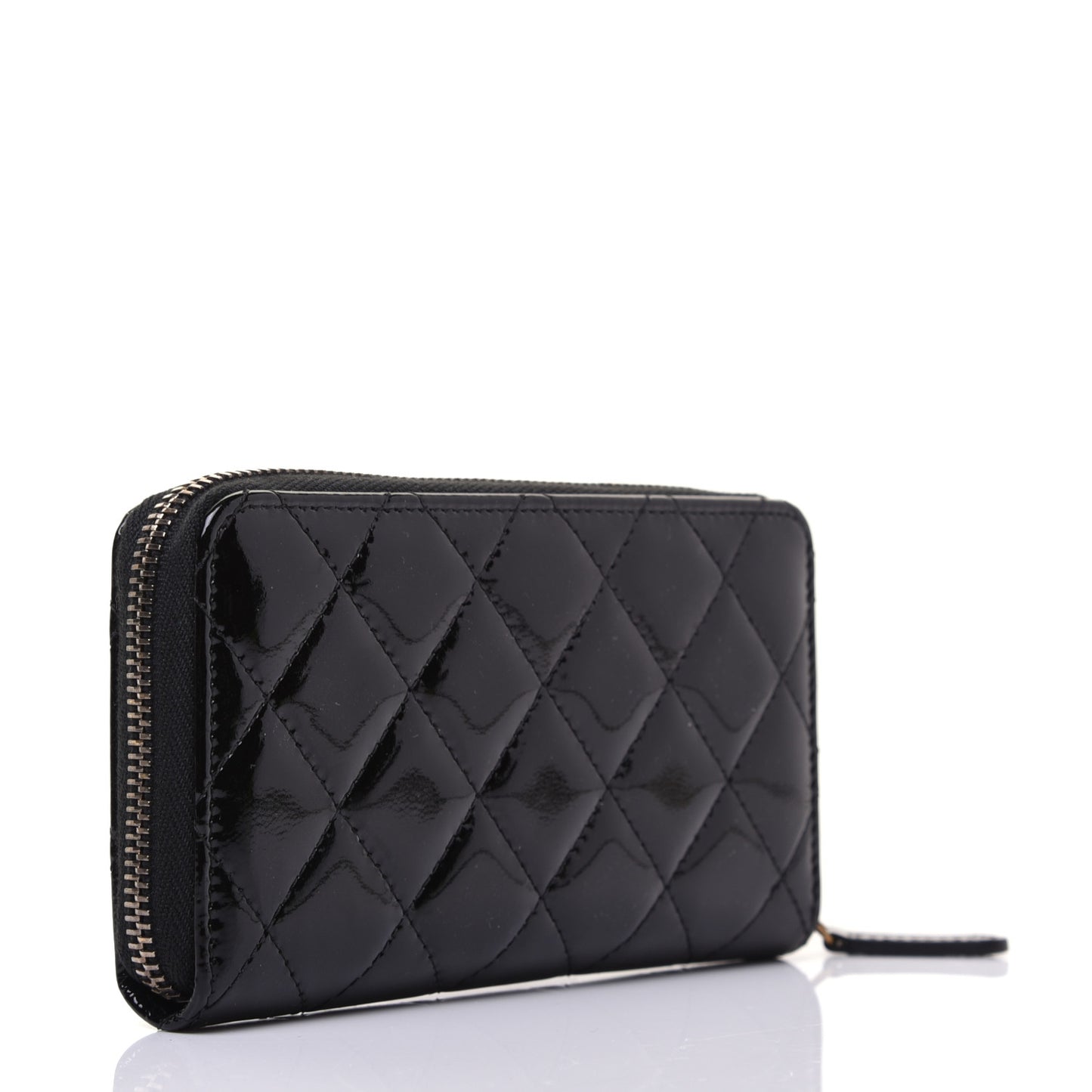 Patent Quilted Small Zip Around Wallet Black