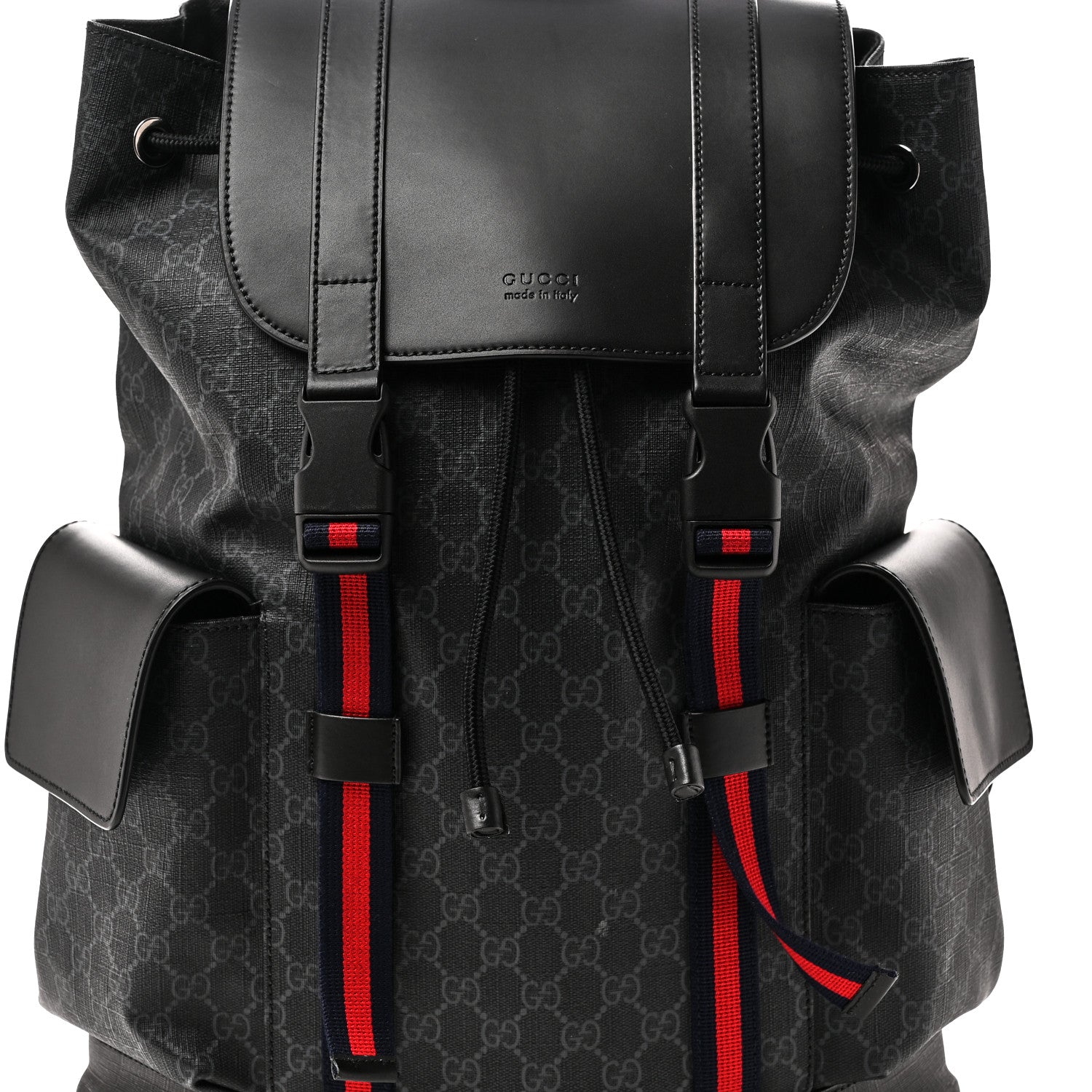 Gucci Soft GG Supreme Monogram Calfskin Web Double Buckle Backpack Black 8 of 10