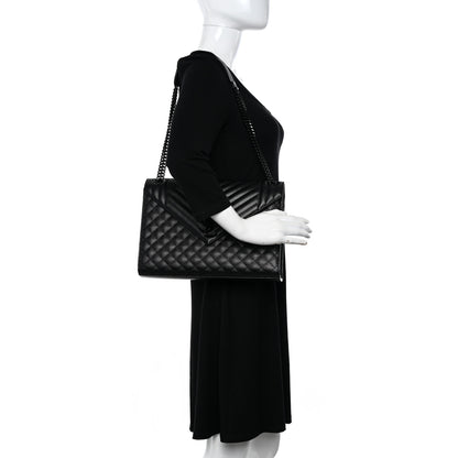 Saint Laurent Grain De Poudre Textured Mixed Matelasse Large Triquilt Monogram Monochrome Satchel Black 2 of 13