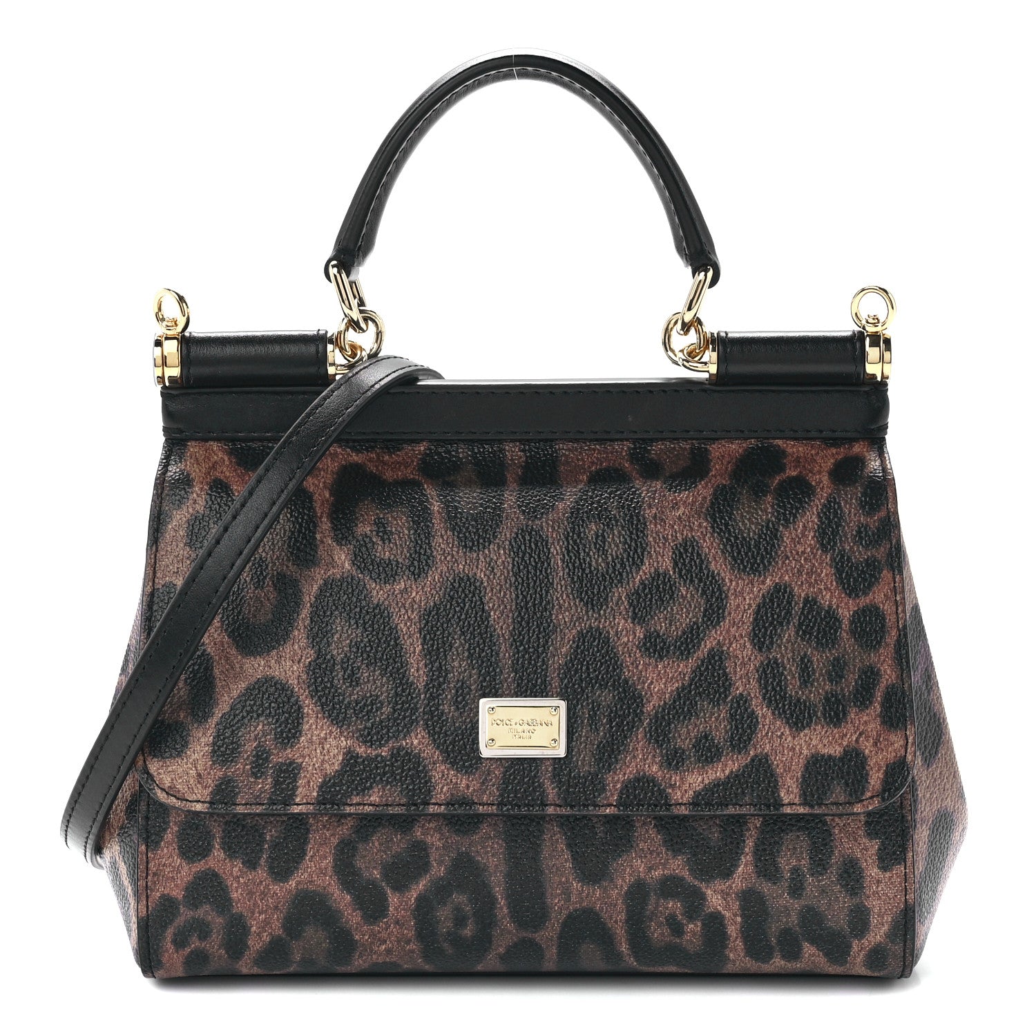 Dolce & Gabbana Dauphine Leopard Print Mini Miss Sicily Satchel Black 1 of 10