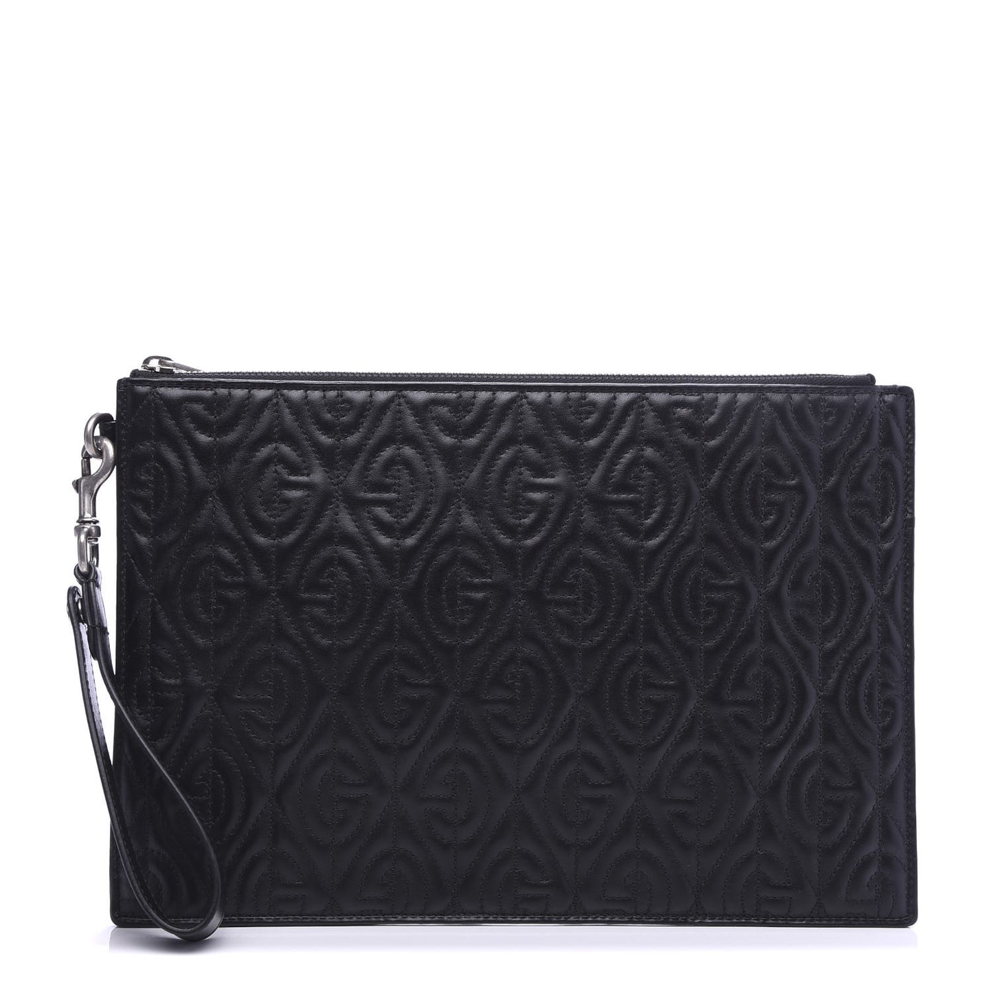 Calfskin G Rhombus Quilted Documents Holder Black