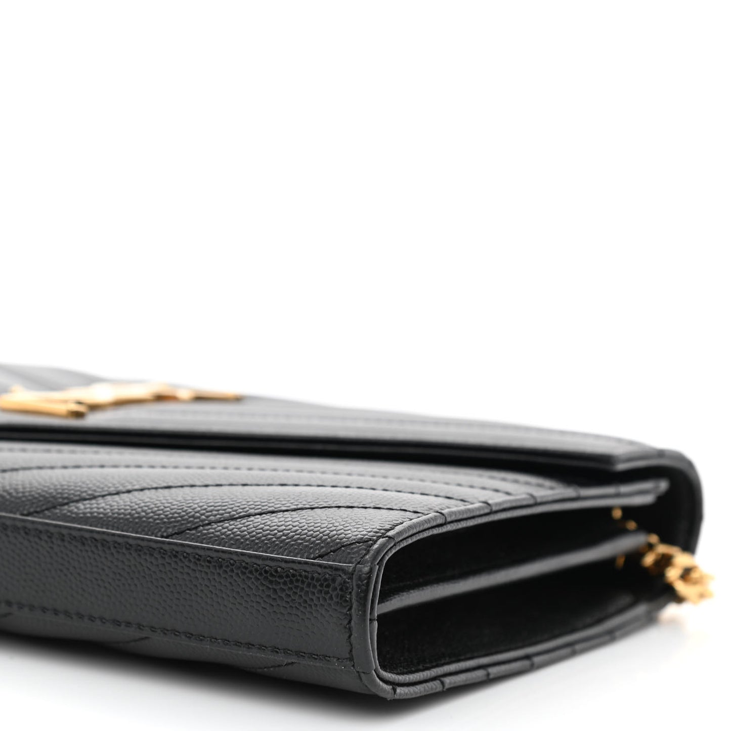 Grain De Poudre Matelasse Chevron Monogram Chain Wallet Black