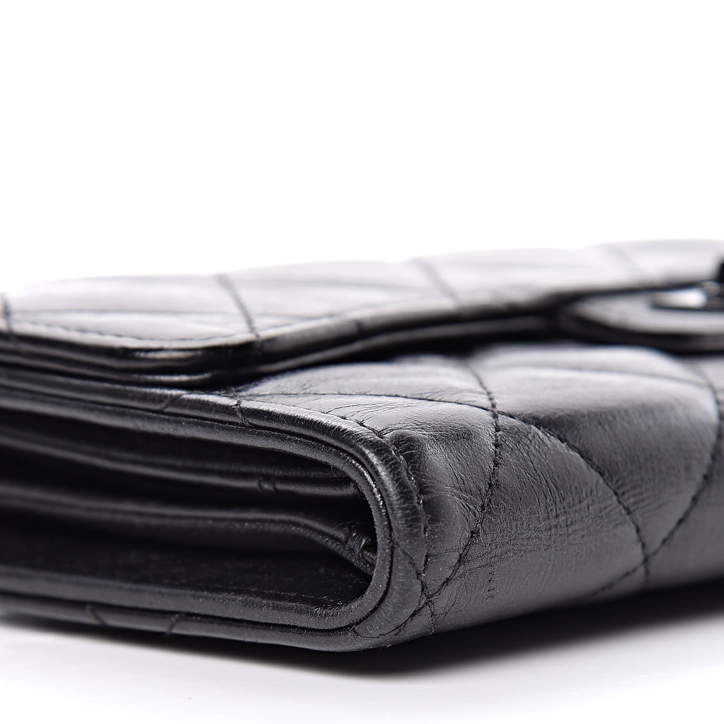 Metallic Aged Calfskin Quilted Reissue Long Flap Wallet So Black