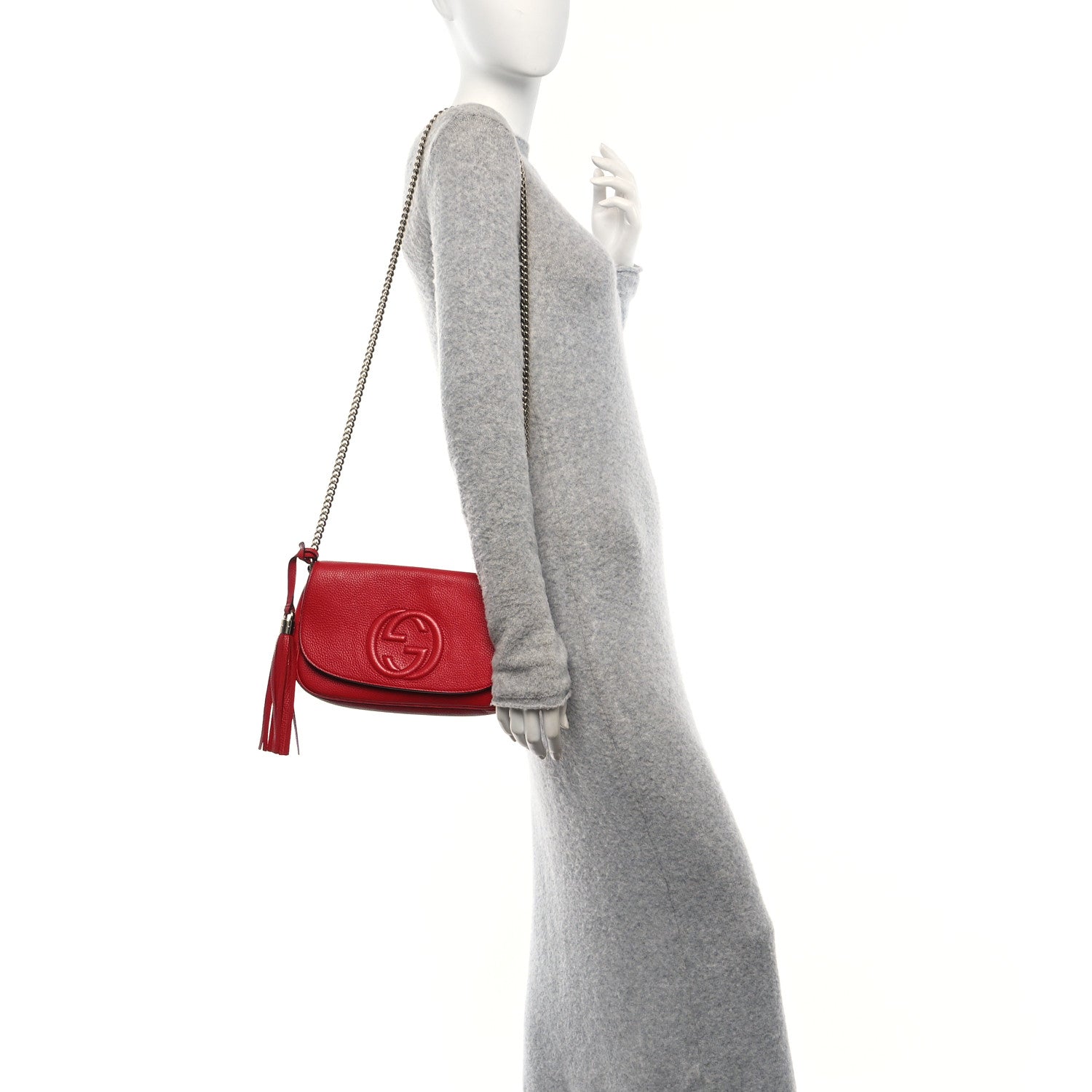 Gucci Pebbled Calfskin Medium Soho Flap Crossbody Vibrant Red 2 of 10
