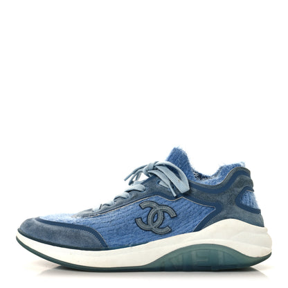 Chanel Suede Calfskin Stretch Fabric CC Sneakers 40.5 Light Blue 1 of 7