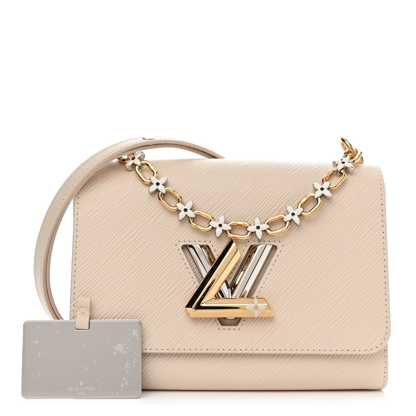 Epi Twist Monogram Flower Chain Shoulder Bag MM Quartz White