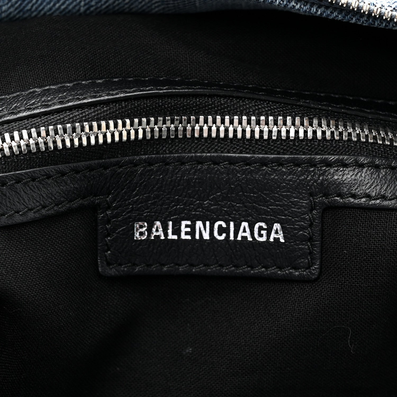 Balenciaga Washed Frayed Denim Crystal Neo Cagole City Handbag Blue 7 of 11