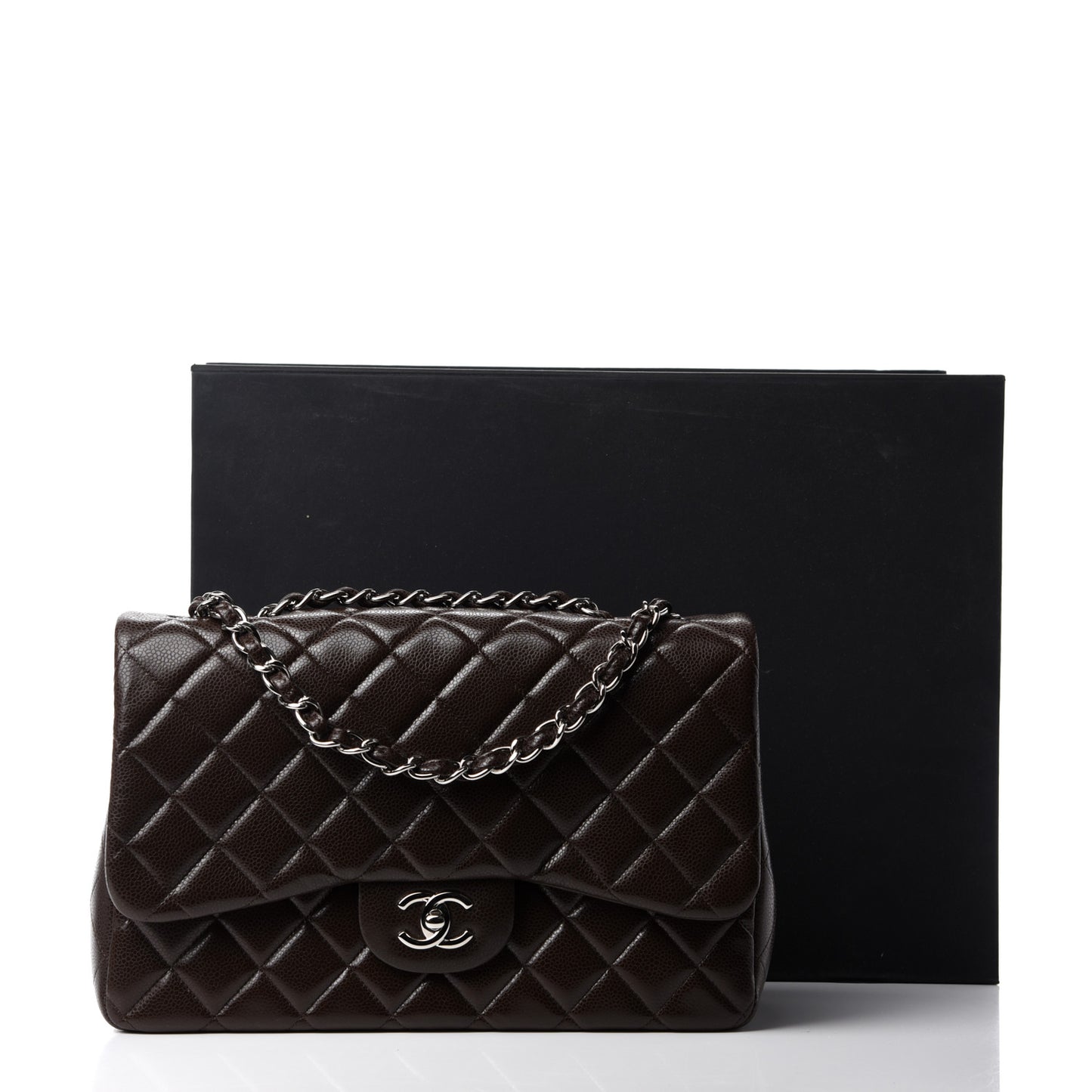 Caviar Quilted Jumbo Single Flap Dark Brown