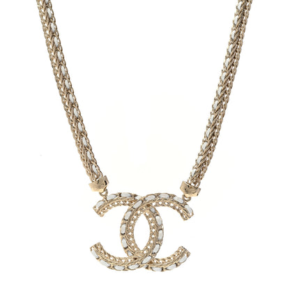 Chanel Metal Lambskin CC Chain Necklace Gold White 1 of 6