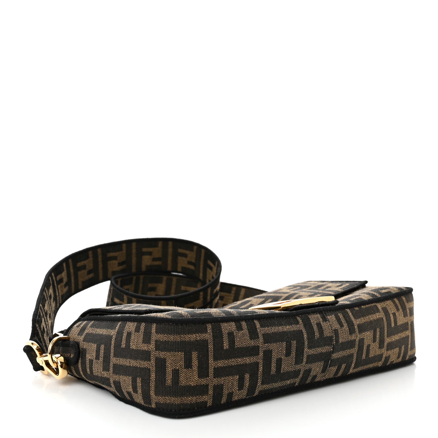 Fendi Fabric Jacquard FF 1974 Medium Baguette Tobacco Moro Black 4 of 12