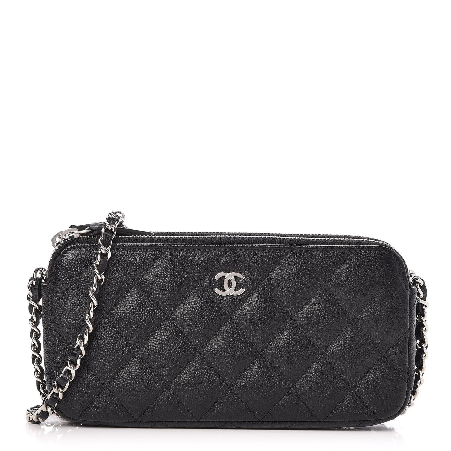 Caviar Quilted Small Clutch With Chain Black
