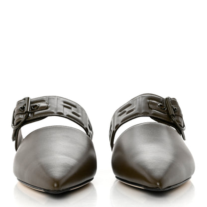 Fendi Vitello FF Embossed Buckle Flat Mules 40.5 Wood 2 of 8