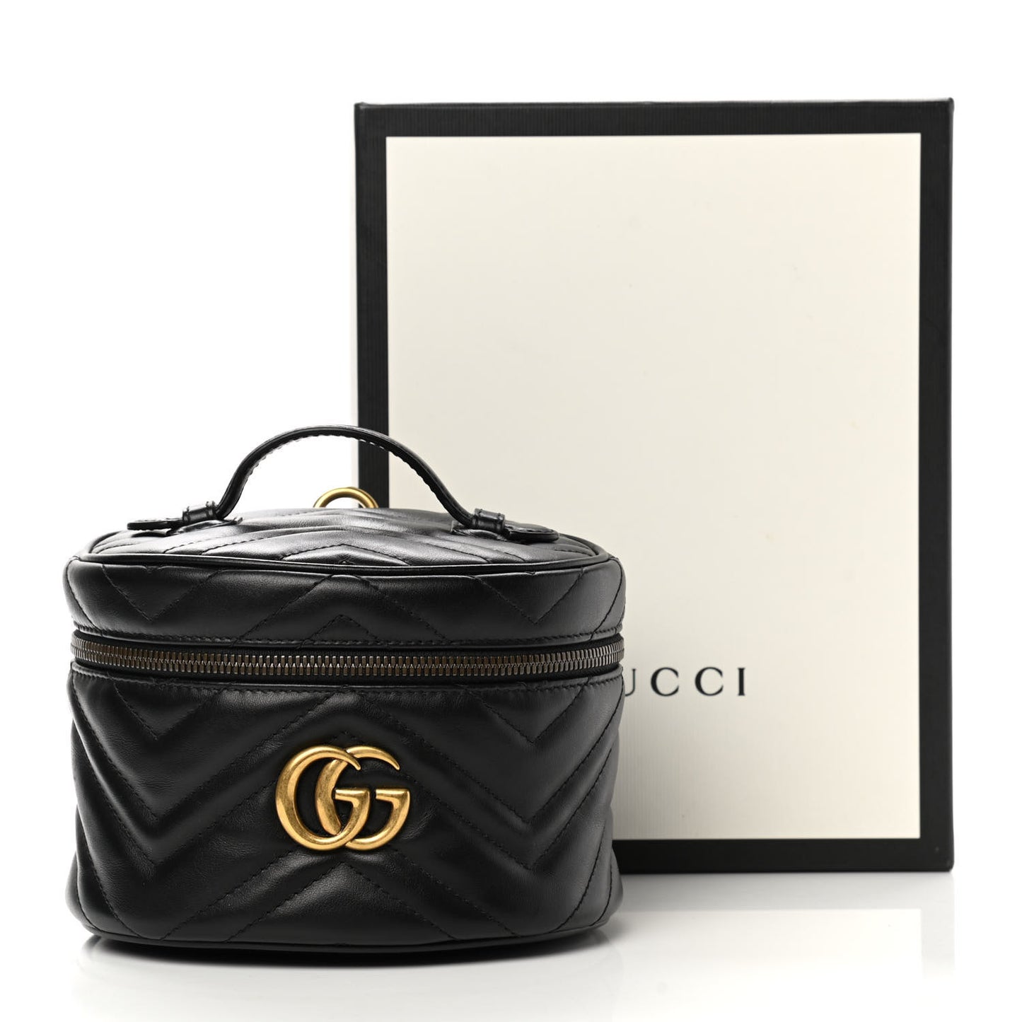 Calfskin Matelasse Mini GG Marmont Round Backpack Black