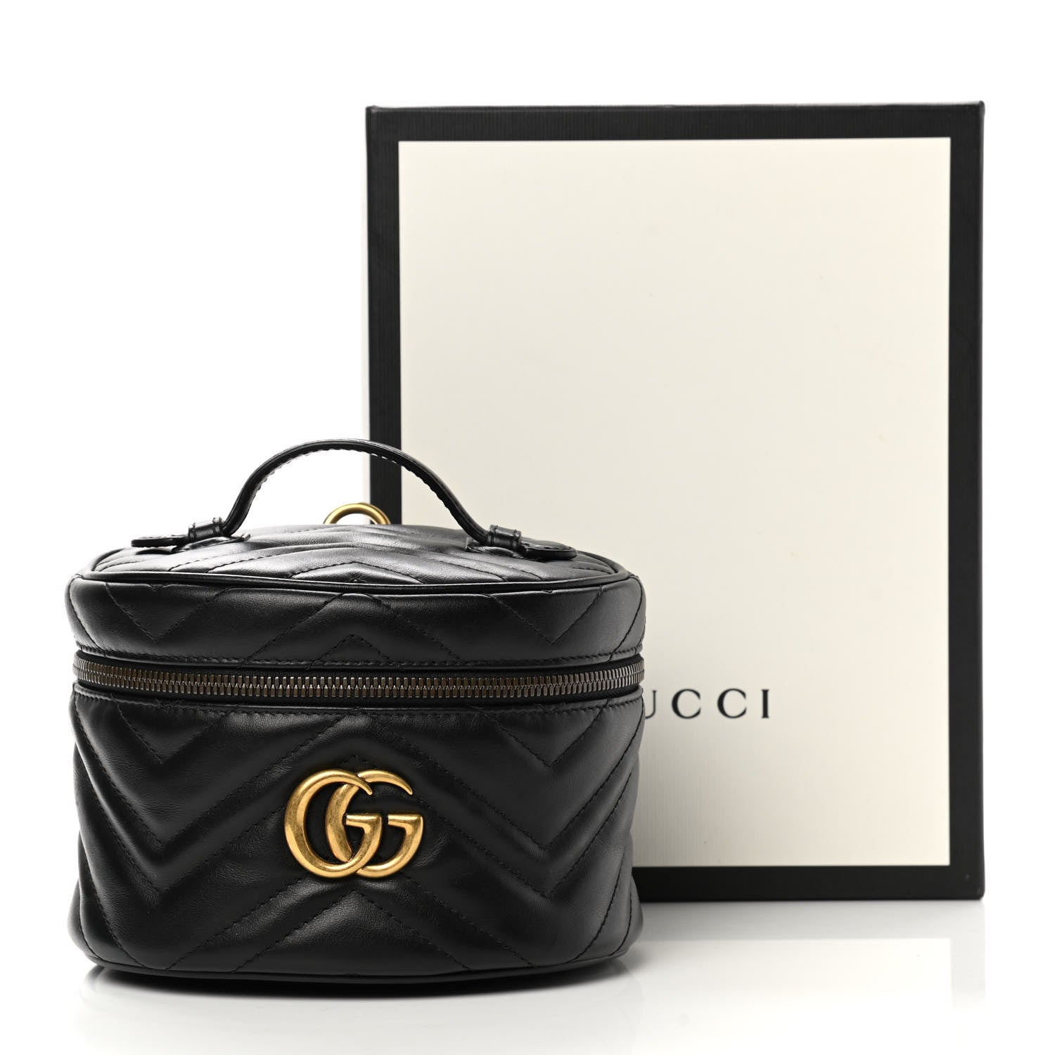 Gucci Calfskin Matelasse Mini GG Marmont Round Backpack Black 13 of 13