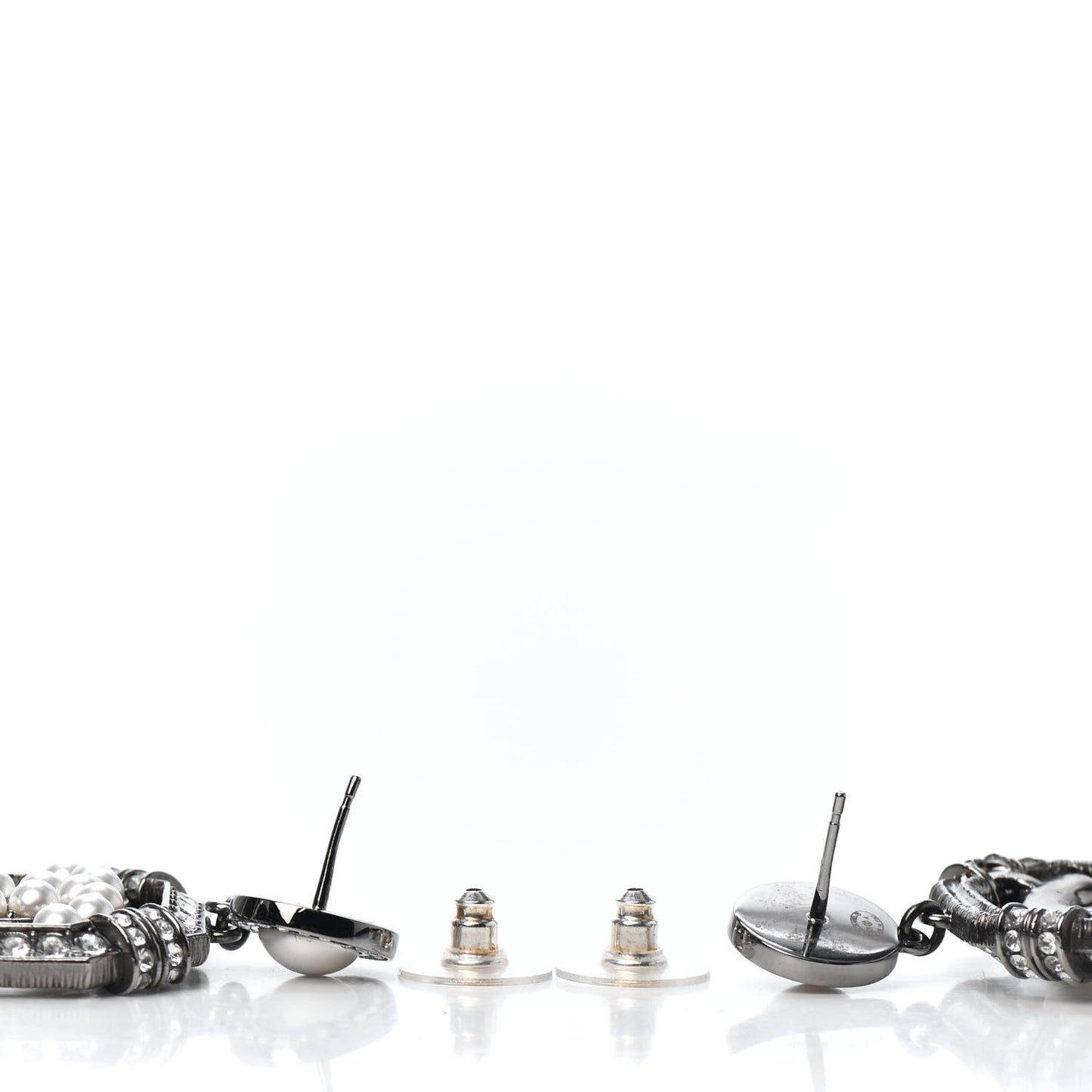 Pearl Crystal CC Drop Earrings Silver