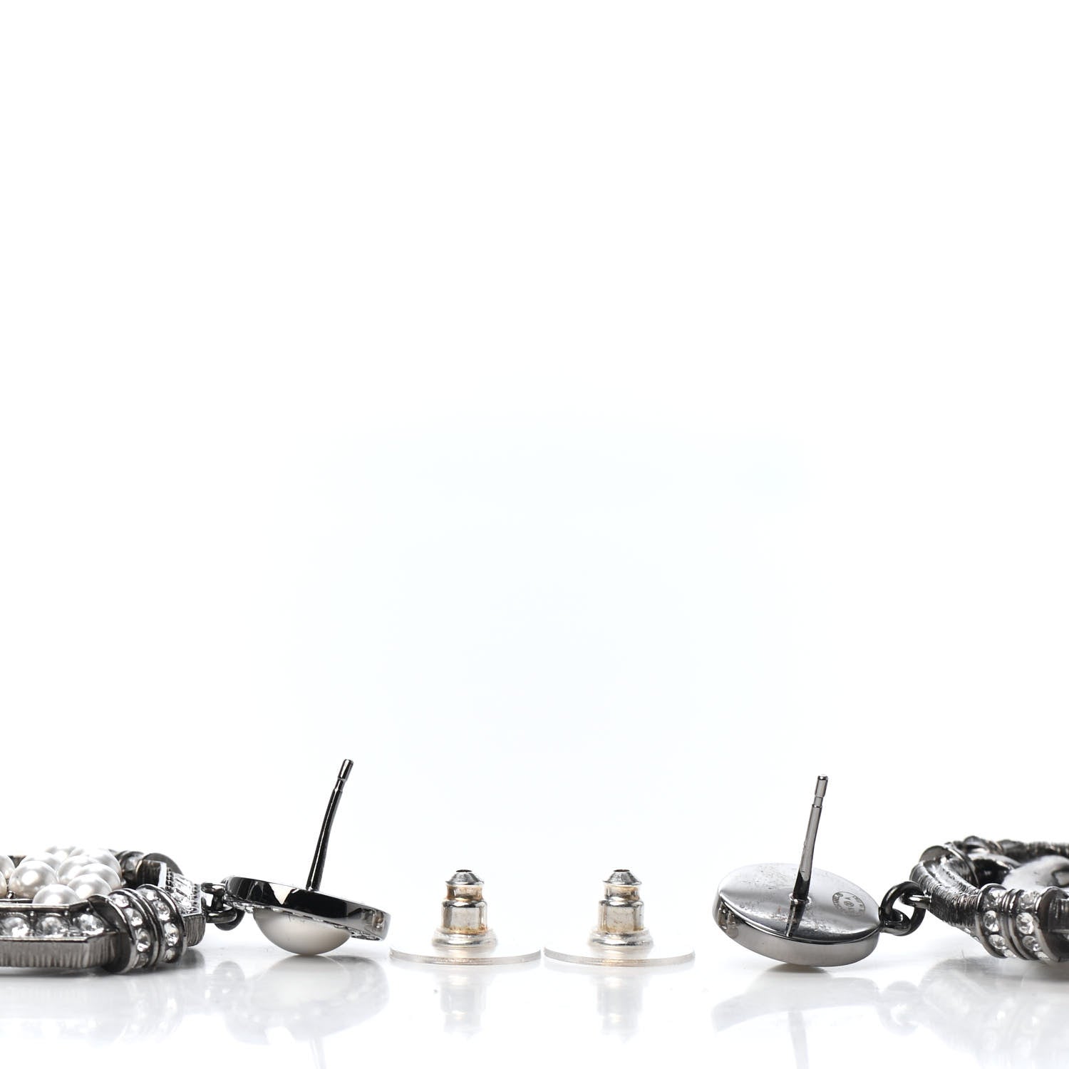 Chanel Pearl Crystal CC Drop Earrings Silver 3 of 4