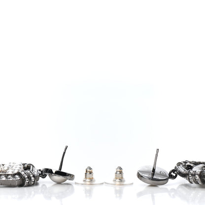 Chanel Pearl Crystal CC Drop Earrings Silver 3 of 4