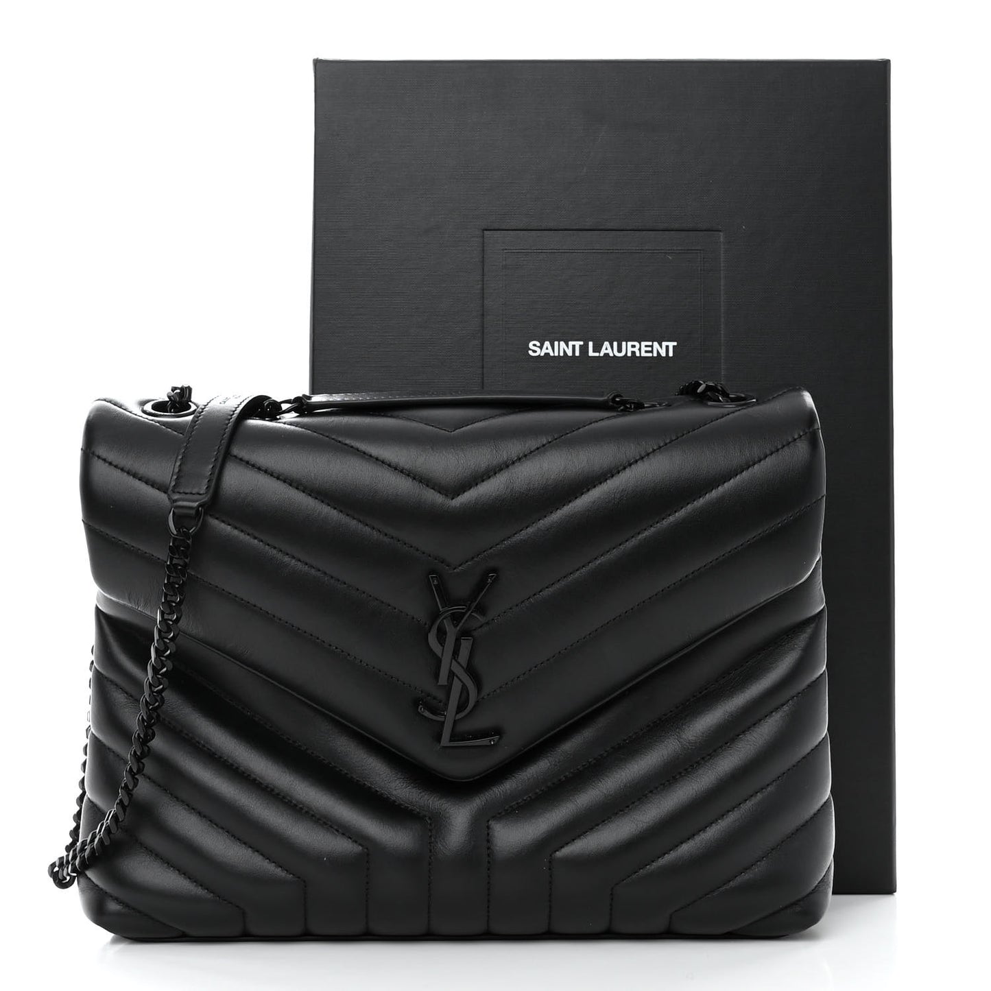 Calfskin Y Quilted Monogram Monochrome Medium Loulou Chain Satchel Black
