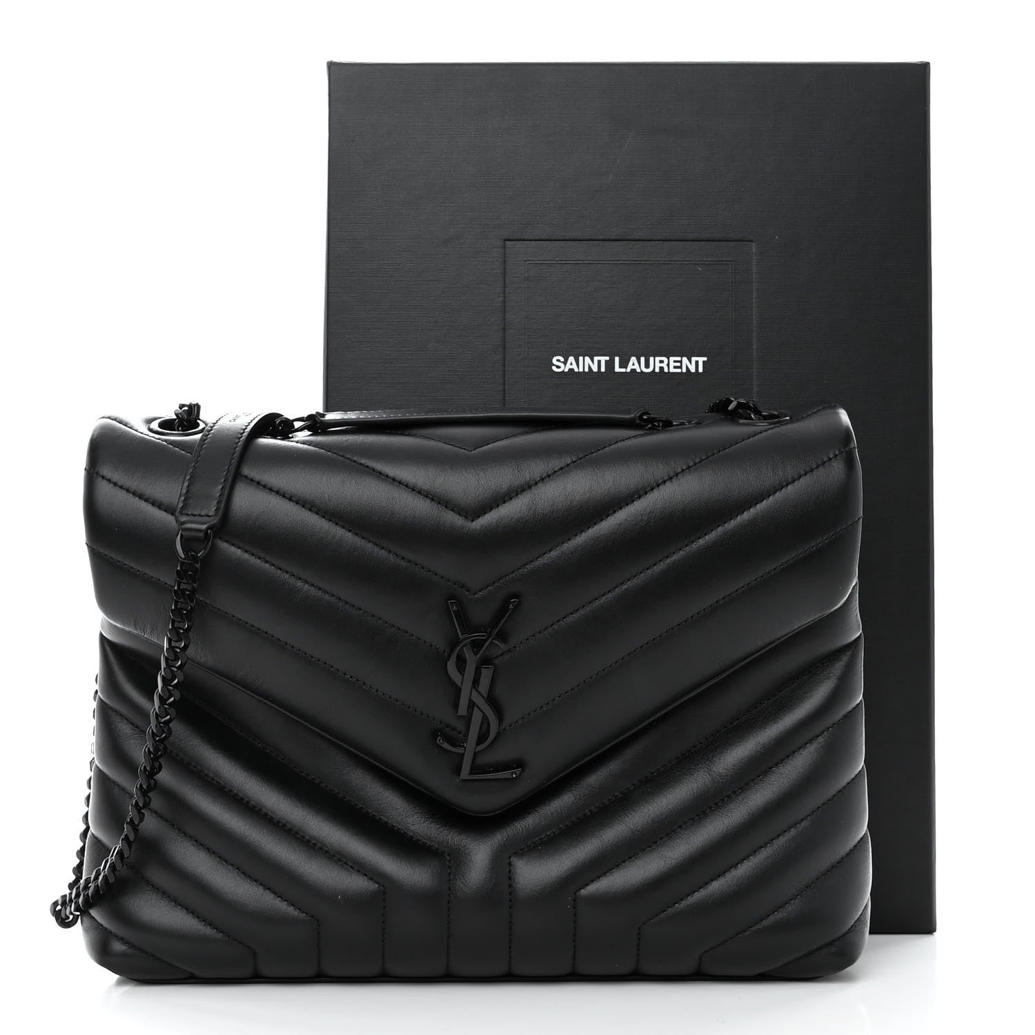 Saint Laurent Calfskin Y Quilted Monogram Monochrome Medium Loulou Chain Satchel Black 10 of 10