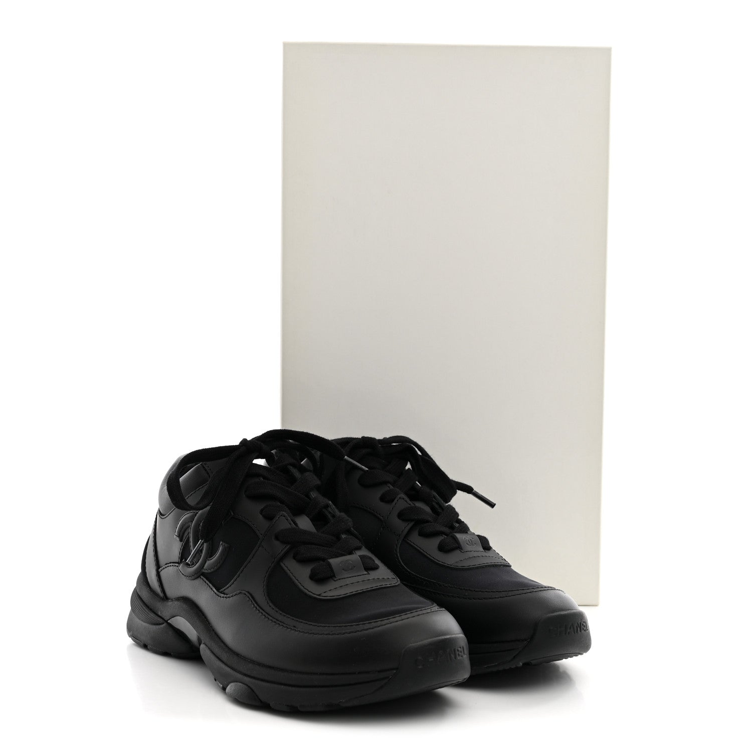 Chanel Lambskin Fabric CC Sneakers 37.5 Black 9 of 9