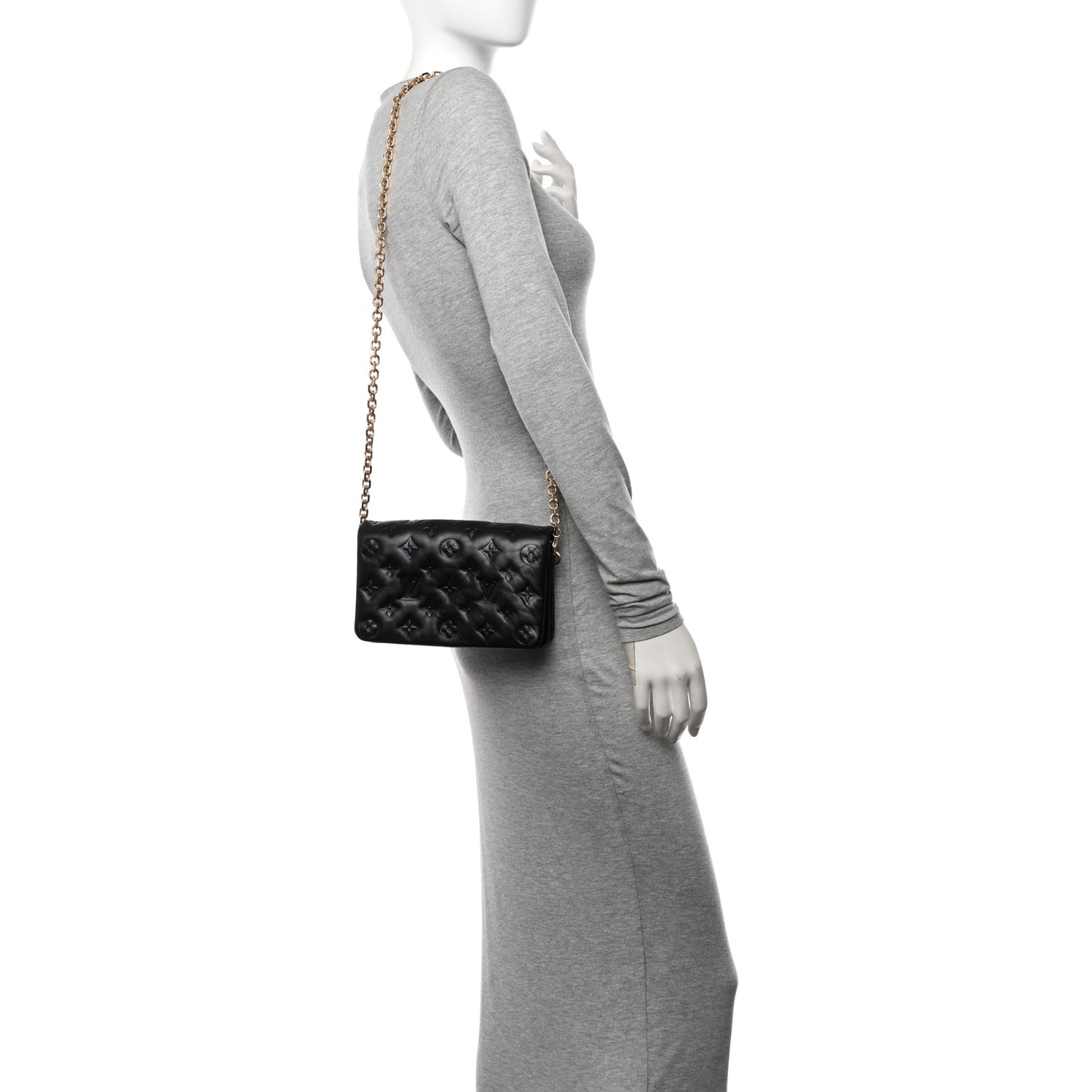 Lambskin Embossed Monogram Pochette Coussin Black